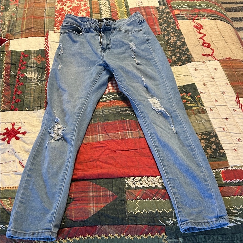 Distressed Blue Women's Jeans - Picture 3 of 6